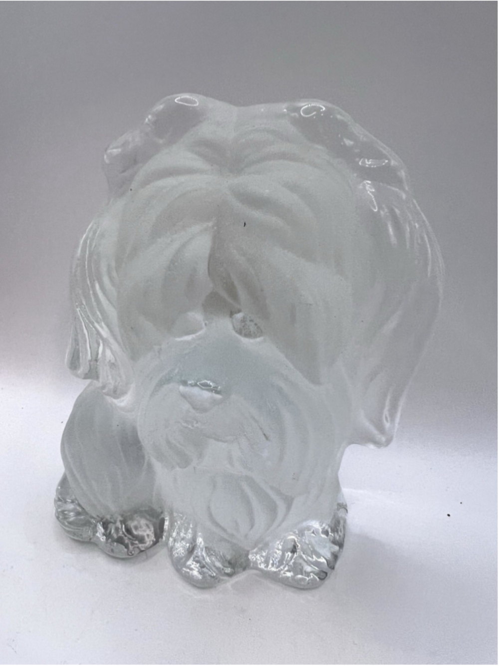 Vtg Viking Glass Clear Frosted Yorkie Shih Tzu Dog Figurine Bookend Paperweight